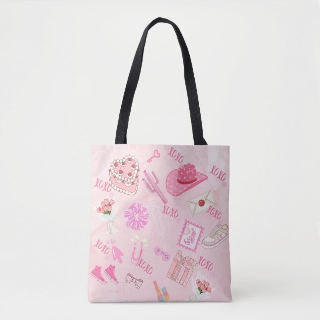 Pink Kawaii girly Tote Bag. (Front)