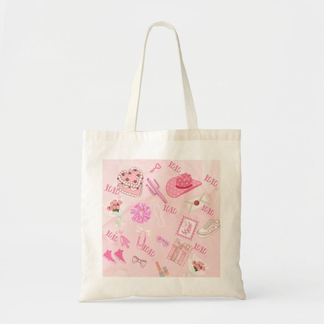 Pink Kawaii girly Tote Bag. (Front)
