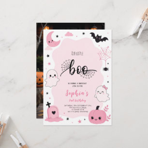 Pink Kawaii Halloween Ghost BIrthday Party Invitation