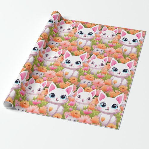 Pink Kawaii Kitty  Wrapping Paper