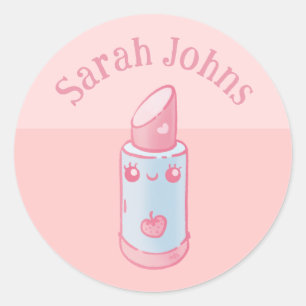 Pink Kawaii Lipstick Classic Round Sticker