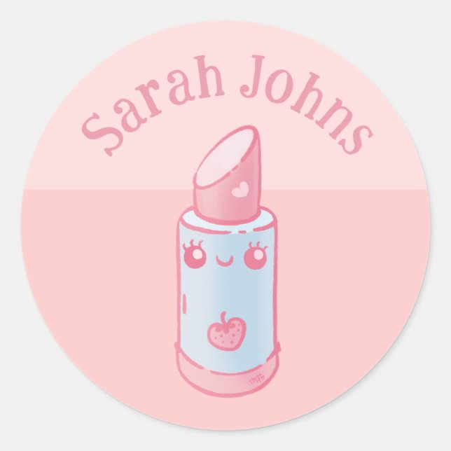 Pink Kawaii Lipstick Classic Round Sticker (Front)