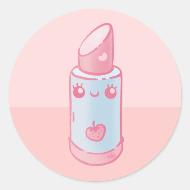Pink Kawaii Lipstick Classic Round Sticker (Front)