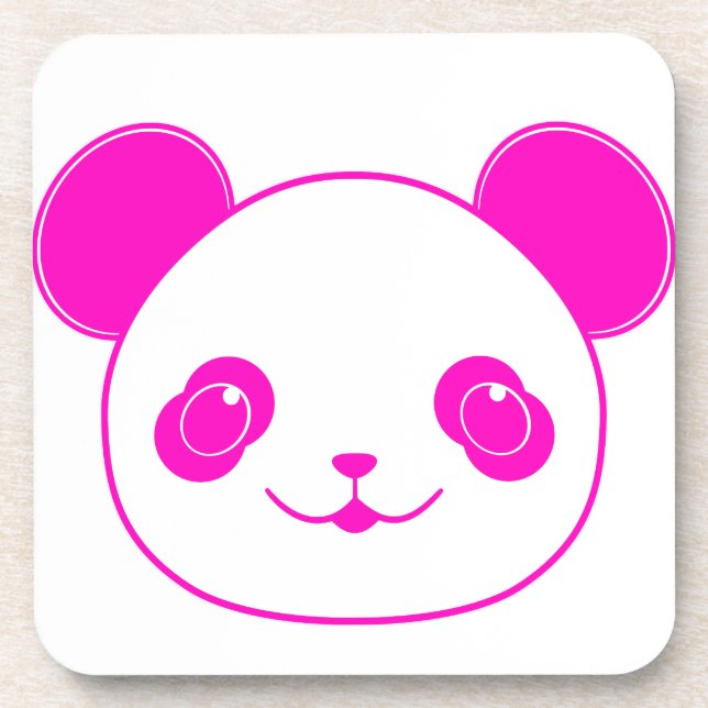 Pink Kawaii Panda Bear Beverage Coaster (Front)