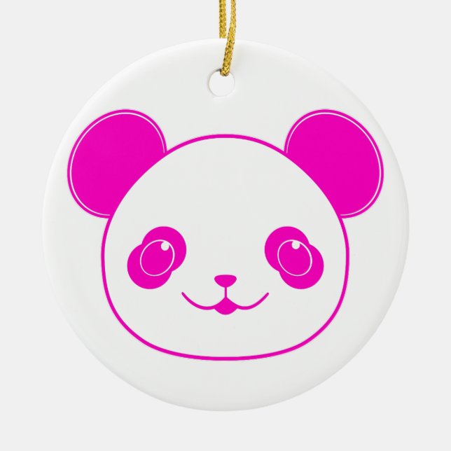 Pink Kawaii Panda Bear Ceramic Ornament (Front)