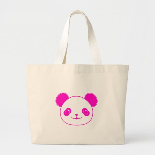 Pink Kawaii Panda Bear Large Tote Bag