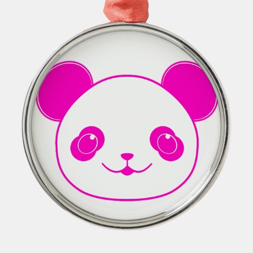 Pink Kawaii Panda Bear Metal Ornament
