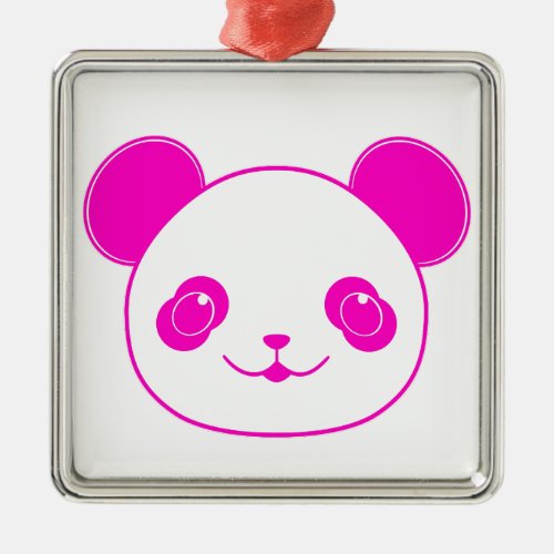 Pink Kawaii Panda Bear Metal Ornament