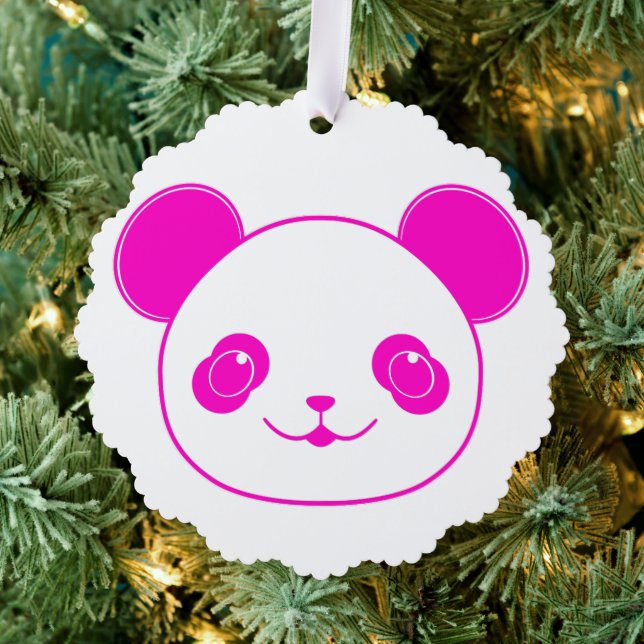 Pink Kawaii Panda Bear Ornament Card (Insitu (Tree))