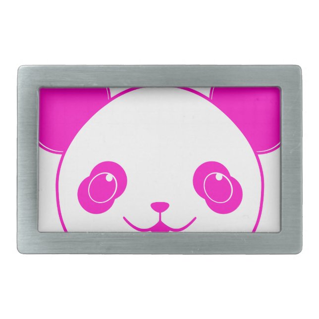 Pink Kawaii Panda Bear Rectangular Belt Buckle (Front)