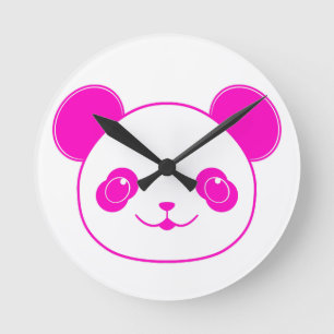 Pink Kawaii Panda Bear Round Clock