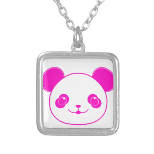 Pink Kawaii Panda Bear Silver Plated Necklace