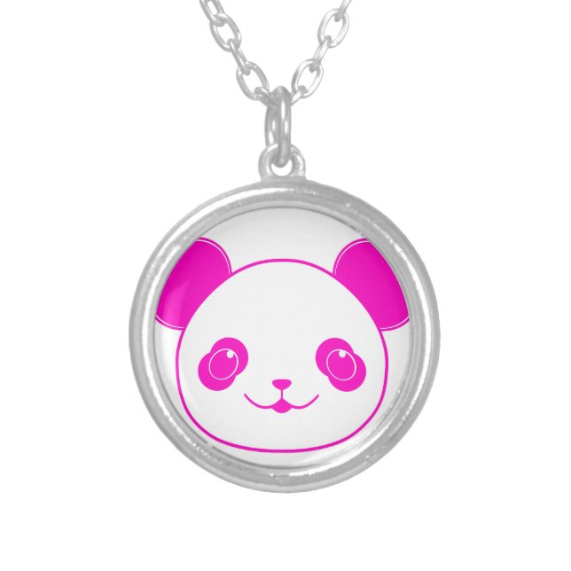 Pink Kawaii Panda Bear Silver Plated Necklace (Front)