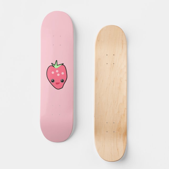 Pink Kawaii Strawberry Skateboard (Front)