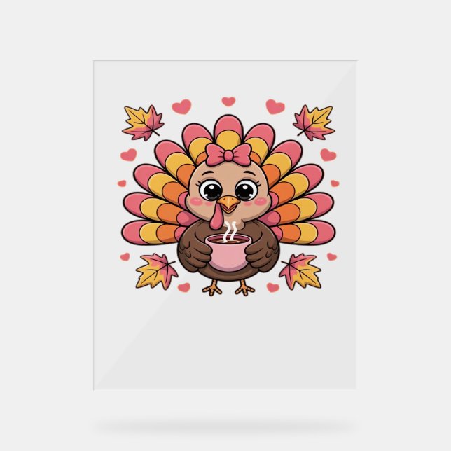 pink kawaii thanksgiving turkey Classic T-Shirt Acrylic Sign (Front)