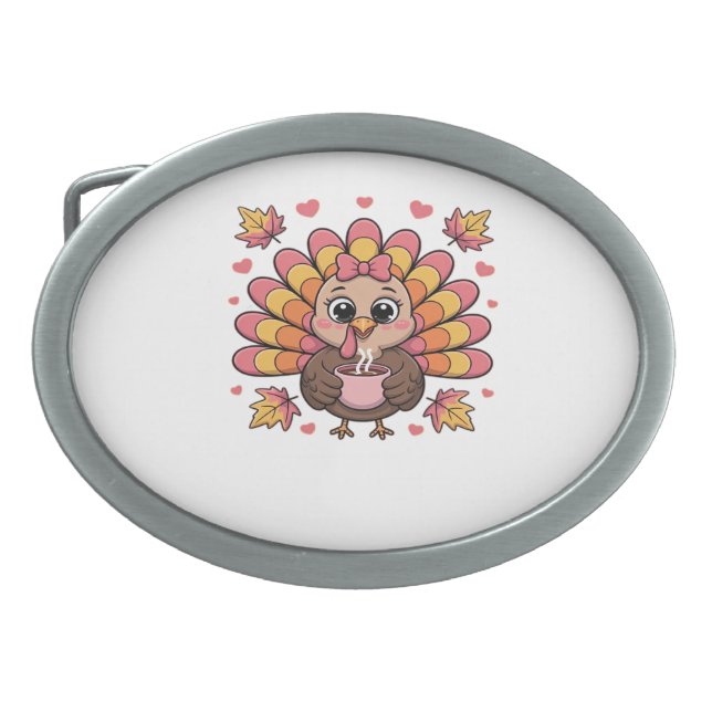 pink kawaii thanksgiving turkey Classic T-Shirt Belt Buckle (Front)