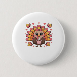 pink kawaii thanksgiving turkey Classic T-Shirt Button