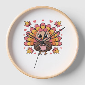 pink kawaii thanksgiving turkey Classic T-Shirt Clock