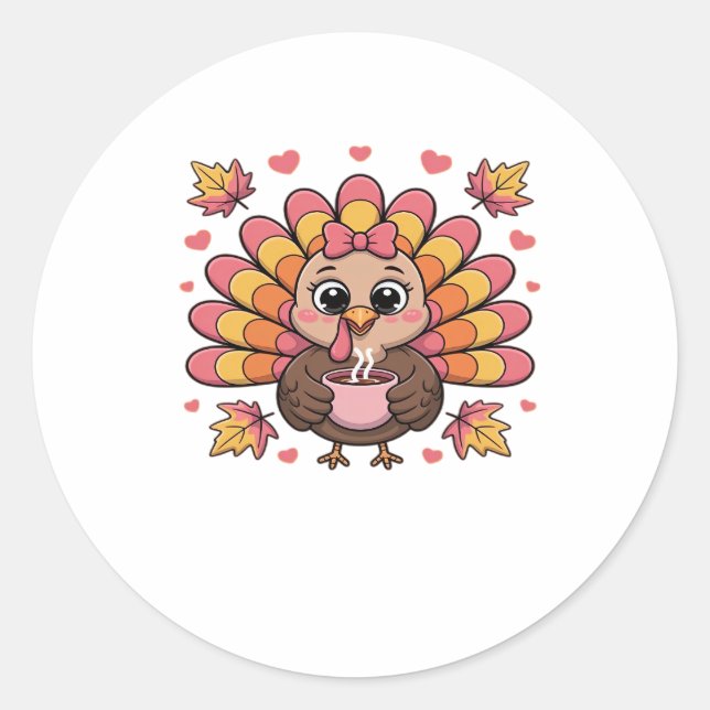 pink kawaii thanksgiving turkey Classic T-Shirt Round Sticker (Front)