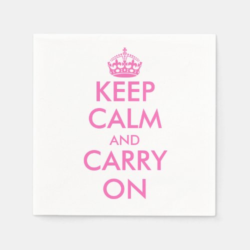Pink Keep calm and carry on paper napkins