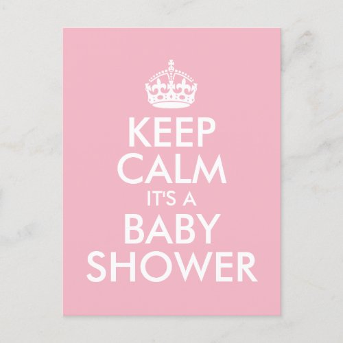 PINK KEEP CALM ITS A BABY SHOWER INVITATION POSTCARD