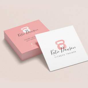 Pink Kettlebell & Heart Fitness & Personal Trainer Square Business Card