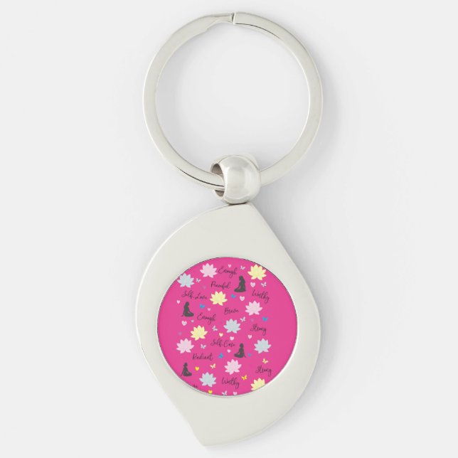 Pink Keychain | Inner Strength Lotus Pattern (Front)
