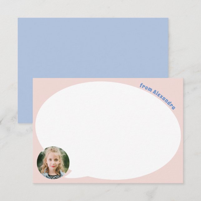 Pink Kid Photo and Speech Bubble Thank You Card (Front/Back)