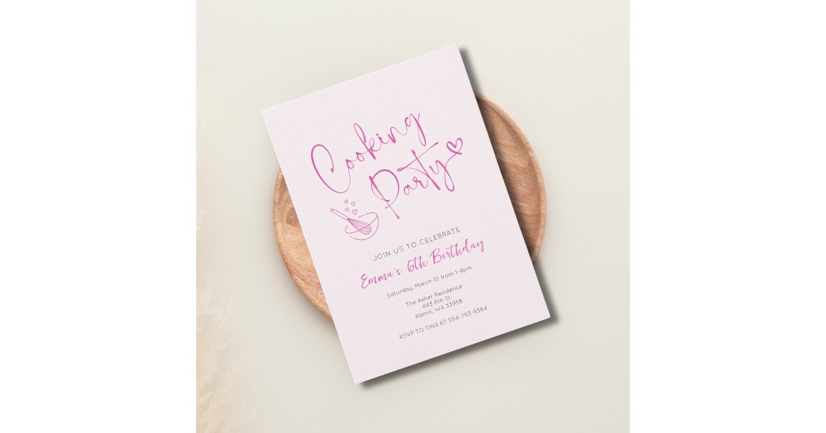 Pink Kids Cooking Birthday Invitation Template | Zazzle