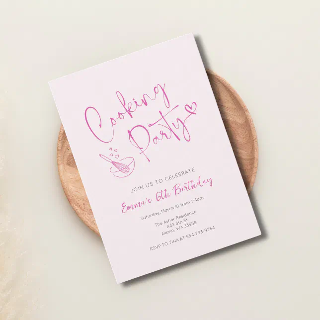 Pink Kids Cooking Birthday Invitation Template | Zazzle