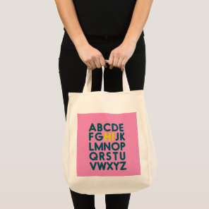 Pink Kids Cute Simple Alphabet Letter Library Tote Bag