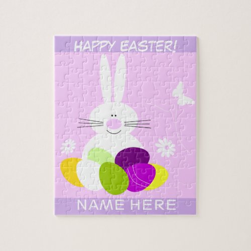 Pink Kids Happy Easter Personalized Jigsaw Puzzle