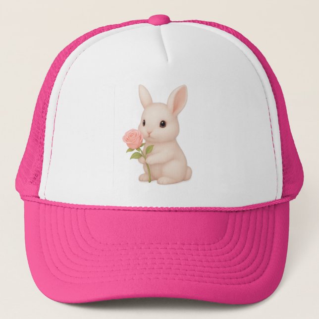  Pink Kids Hat with Cute Pink Bunny  (Front)