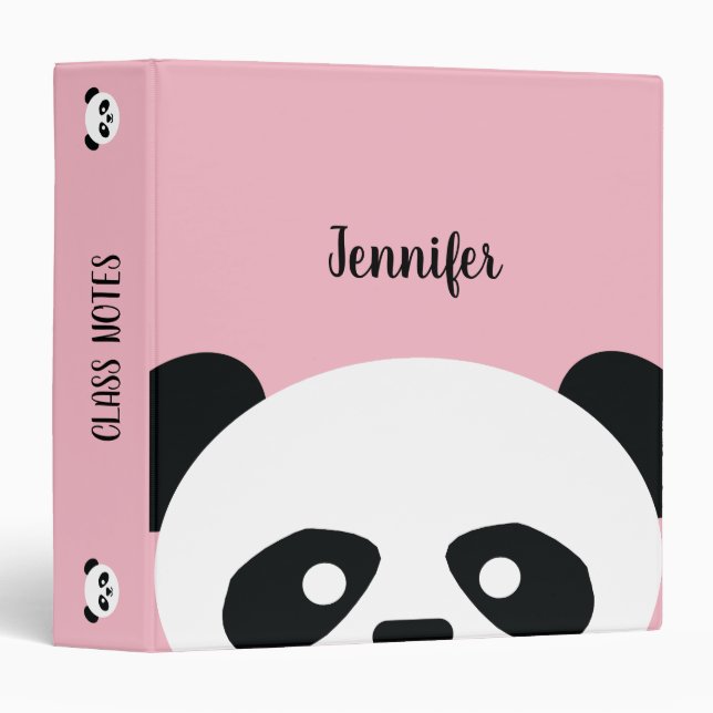 Pink Kids Kawaii Panda Personalized School 3 Ring Binder (Front/Spine)