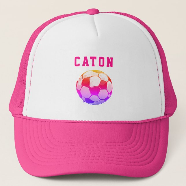Pink Kids Soccer Personalized Trucker Hat (Front)