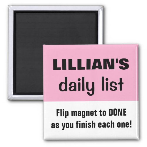 Pink Kids Task Chore List Reminder Name Magnet