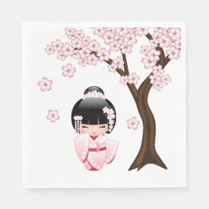 Pink Kimono Kawaii Kokeshi Doll Napkins
