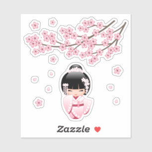 Pink Kimono Kawaii Kokeshi Doll Sticker