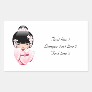 Pink Kimono Kokeshi Doll Kawaii Custom Text Rectangular Sticker