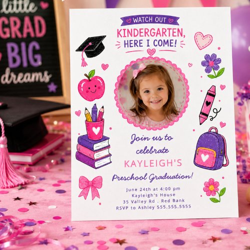 Pink Kindergarten Graduation Invitation