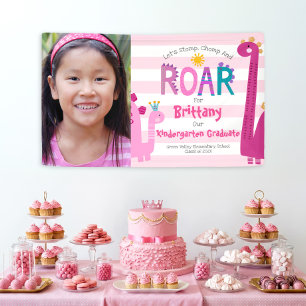 Pink Kindergarten Graduation Photo Dinosaur Girl Banner