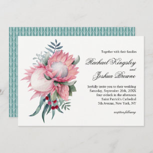 Pink King Protea Botanical Wedding Invitation