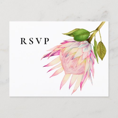 Pink King Protea Floral Wedding RSVP Invitation Postcard