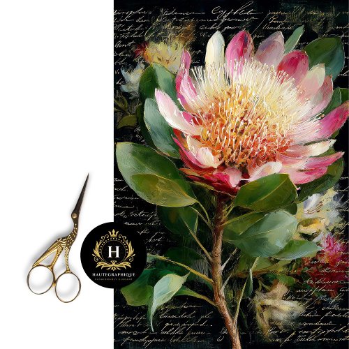 Pink King Protea Flower Decoupage Tissue Paper
