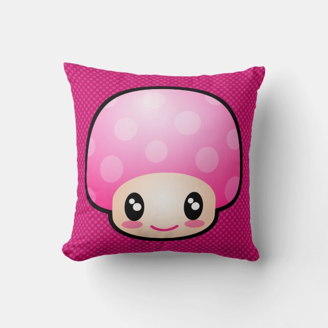 Pink Kinoko Throw Pillow (Front)