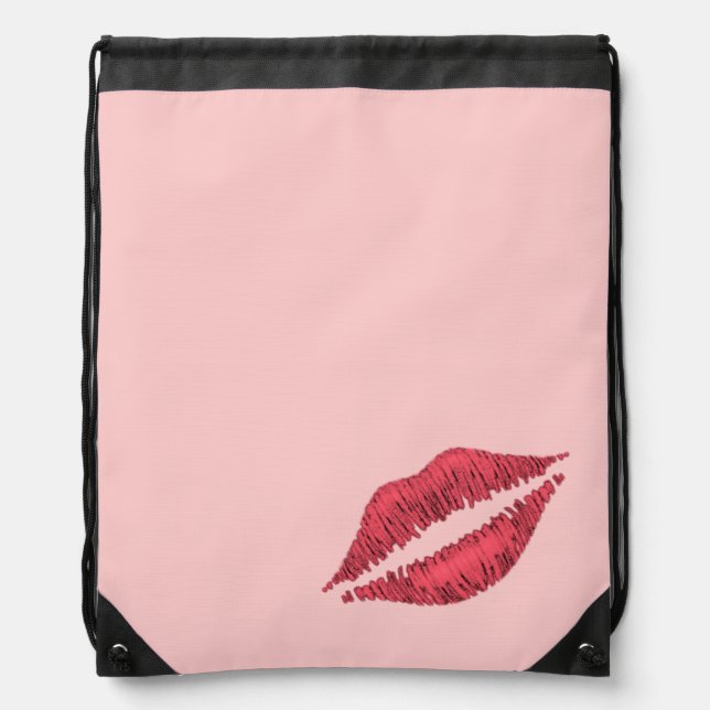 Pink Kiss Drawstring Backpack (Front)