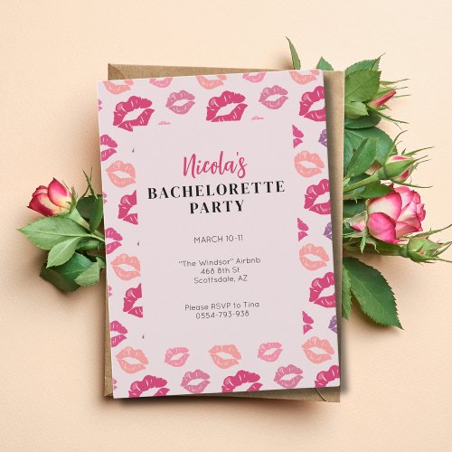 Pink Kiss Lips Bachelorette Party Invitation