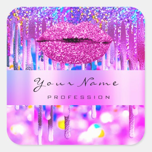 Pink Kiss Lips Glitter Holographic Business Fuchsi Square Sticker