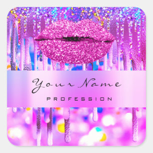 Pink Kiss Lips Glitter Holographic Business Fuchsi Square Sticker