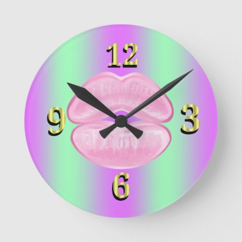 Pink Kiss on Rainbow Round Clock